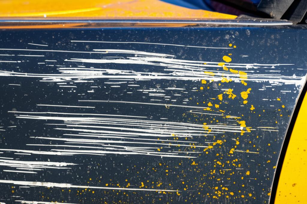 Taxi showing paint scratches and wear after heavy use.