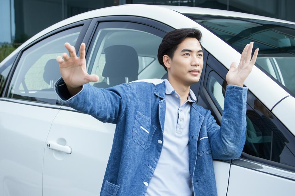 New imported car owner admiring their vehicle in Thailand