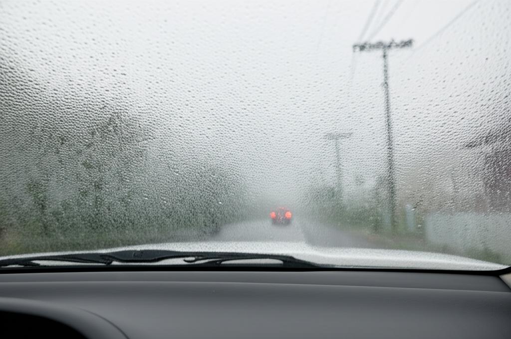 Car driving through heavy rain in Thailand