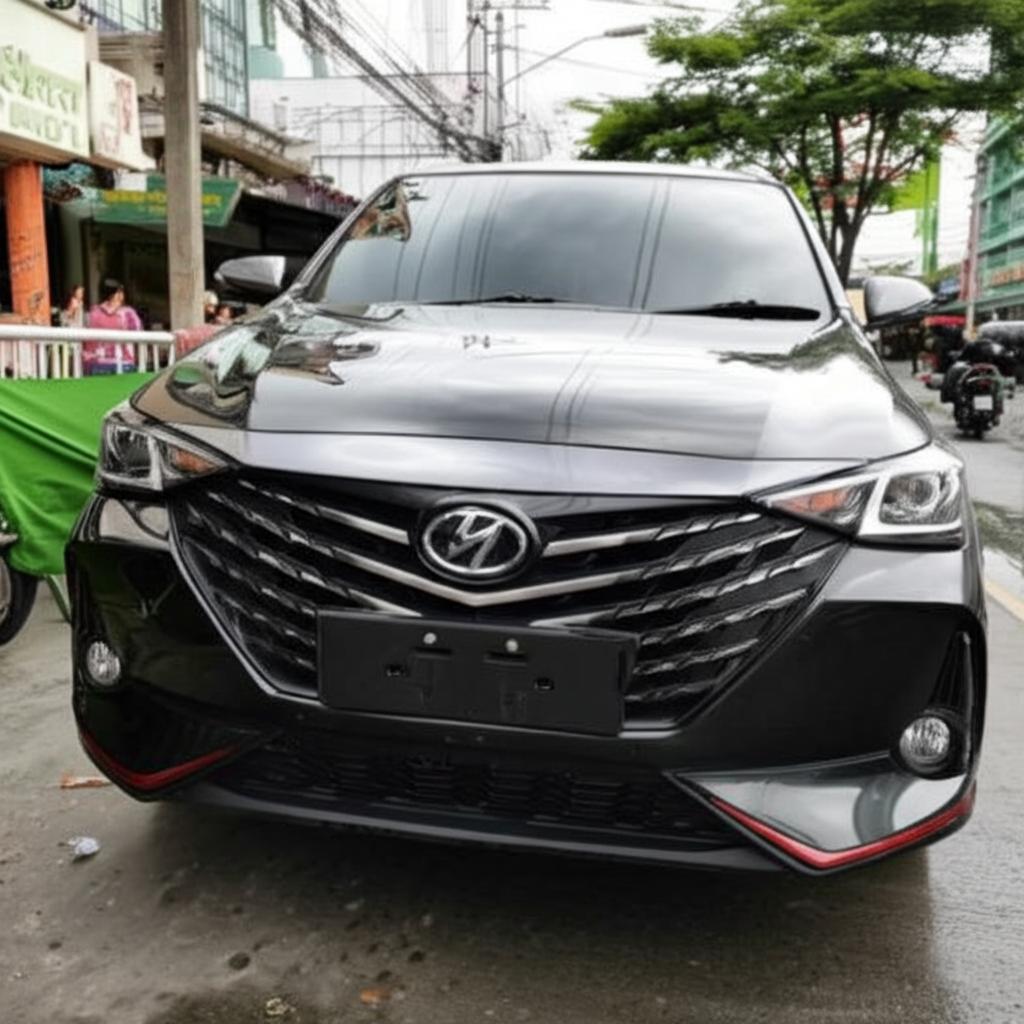 New car parked in Thailand city street looking pristine