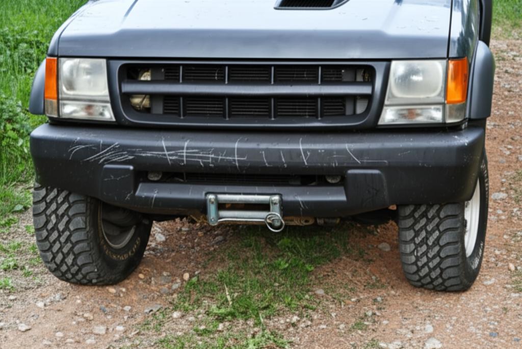 Off-road vehicle with scratches from trail driving