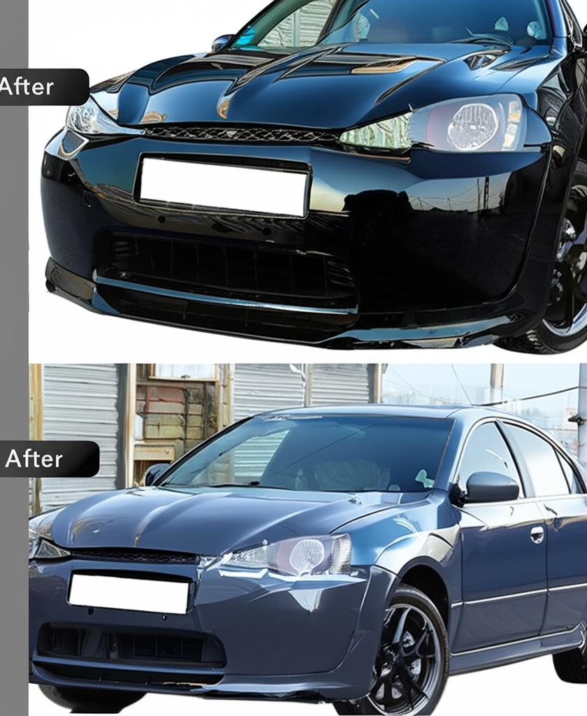 Car before and after TPU film application showing improved shine