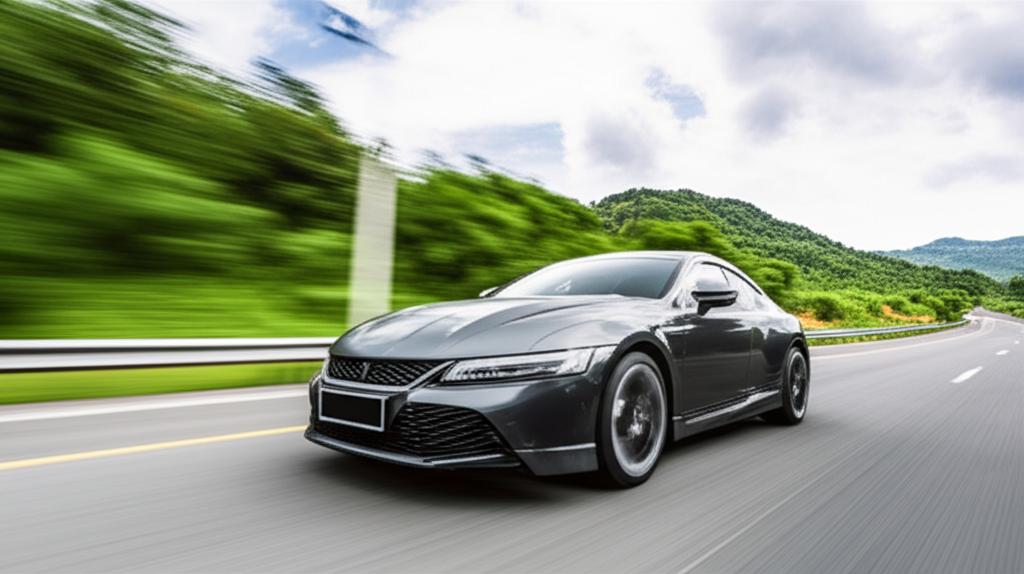 Performance car driving on a scenic Thai highway