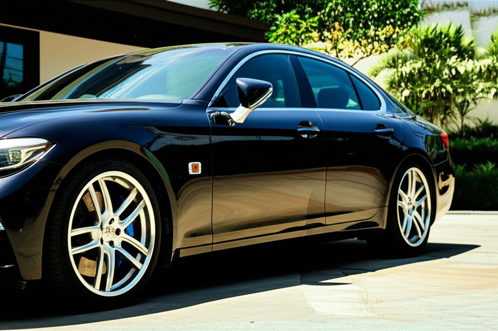 Luxury car parked under a bright Thai sun, illustrating the harsh climate impact on paint.