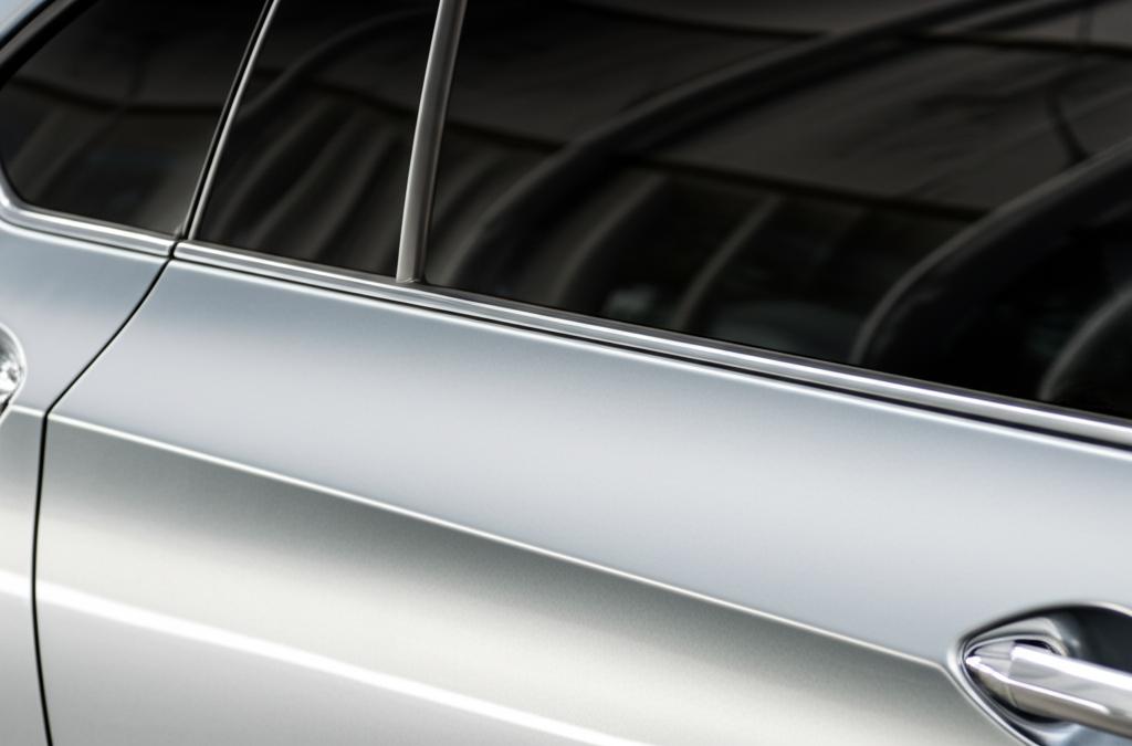 Close-up of damaged car paint with bird droppings and sun reflections in Thailand