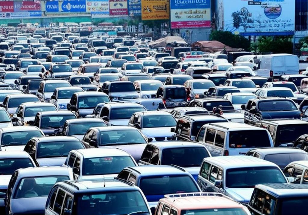 Traffic in Thailand with many cars close together