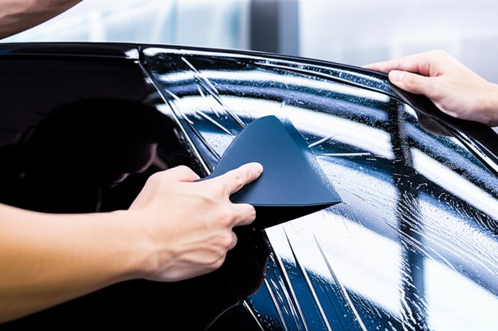 Car being professionally wrapped with TPU film