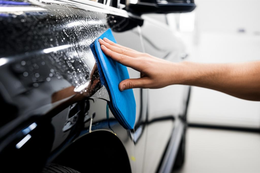 Close-up view of TPU film being expertly applied to a car panel