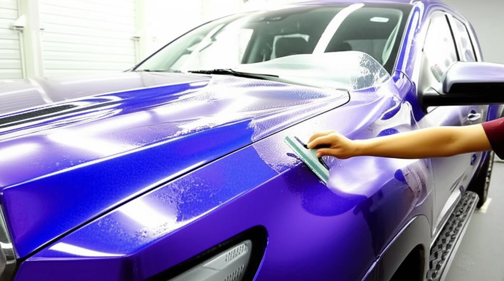 Pickup truck being wrapped with TPU film