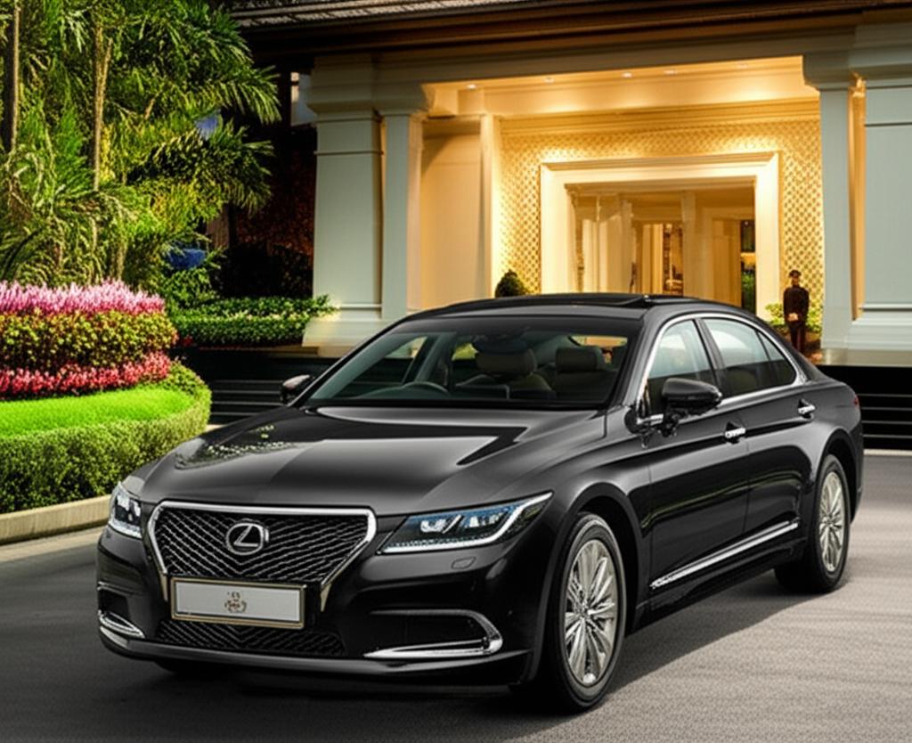 Luxury car parked in front of a hotel in Thailand