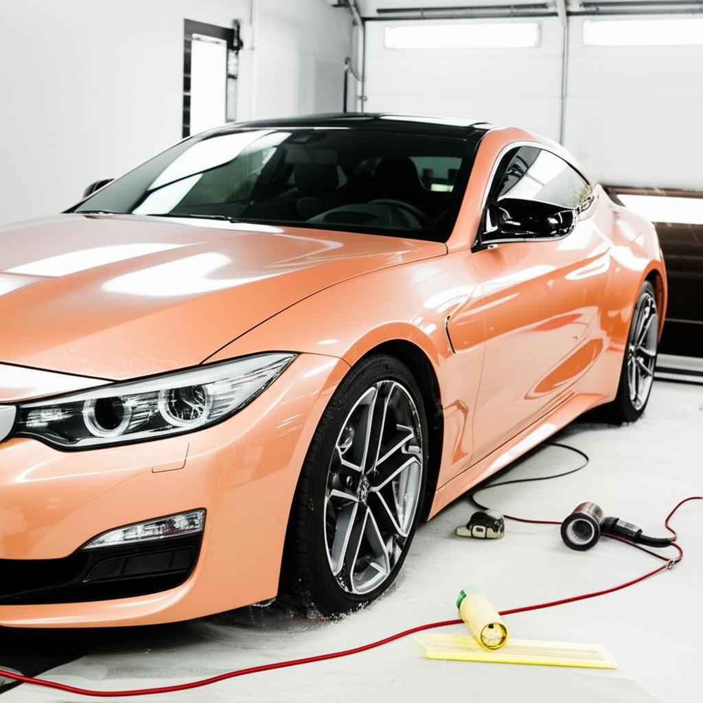 Car being professionally wrapped with TPU film