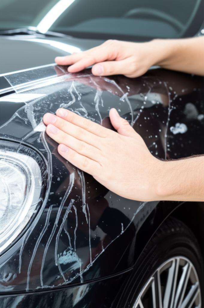 Car being professionally wrapped with TPU film